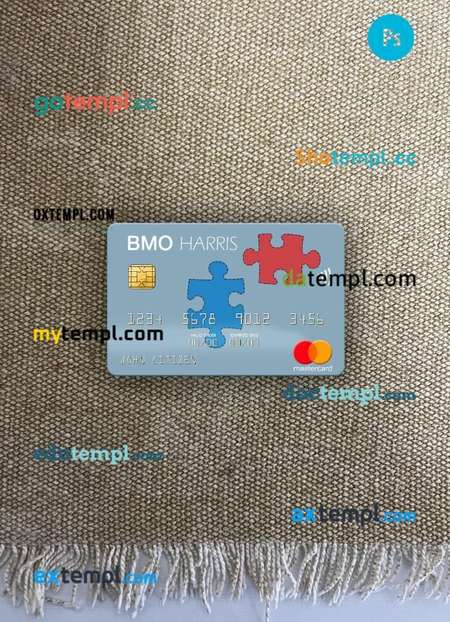 USA BMO Harris Bank mastercard PSD scan and photo taken image, 2 in 1 USA BMO Harris Bank mastercard PSD scan and photo taken image, 2 in 1
