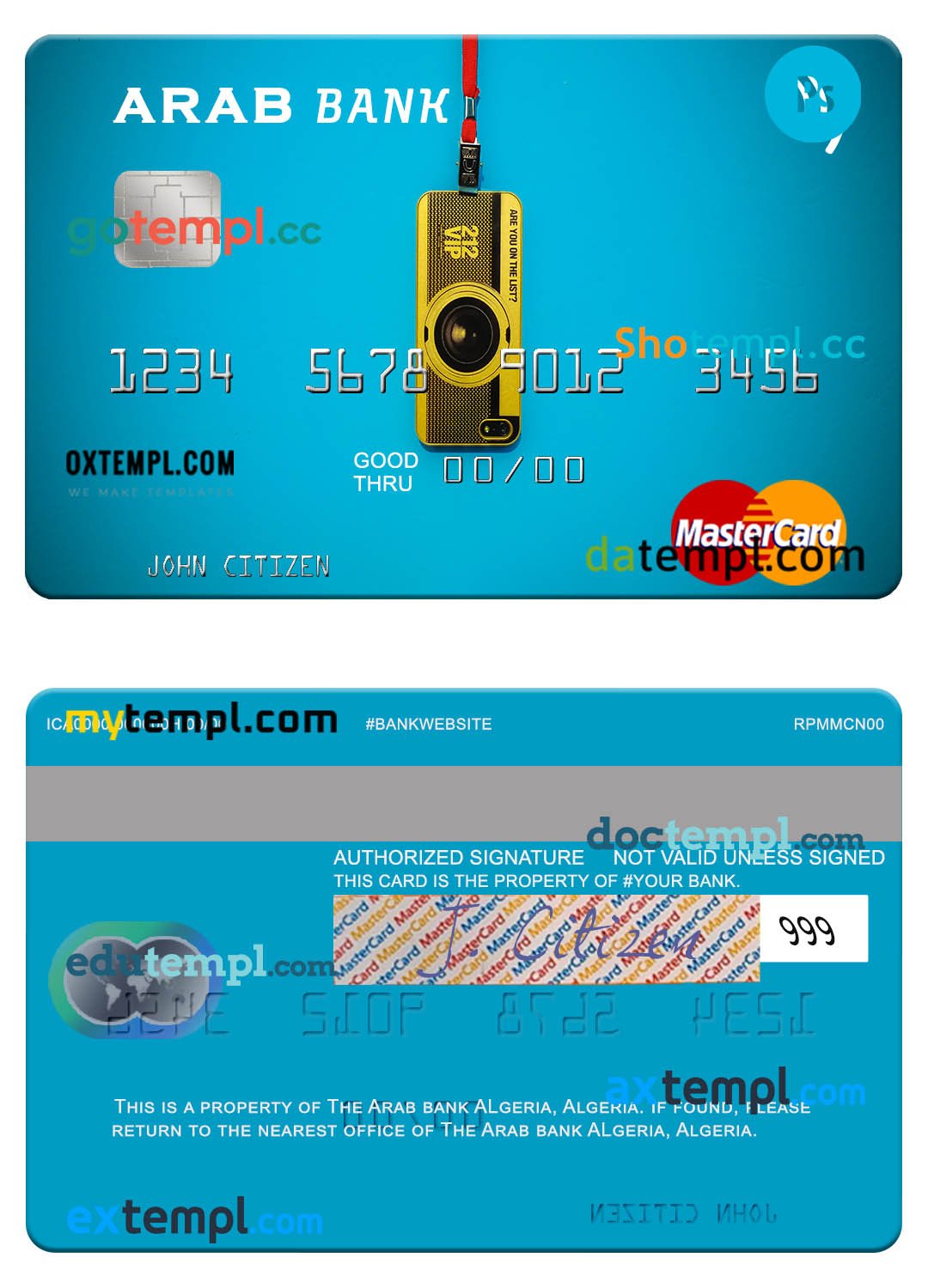 Algeria Arab Bank Algeria mastercard template in PSD format