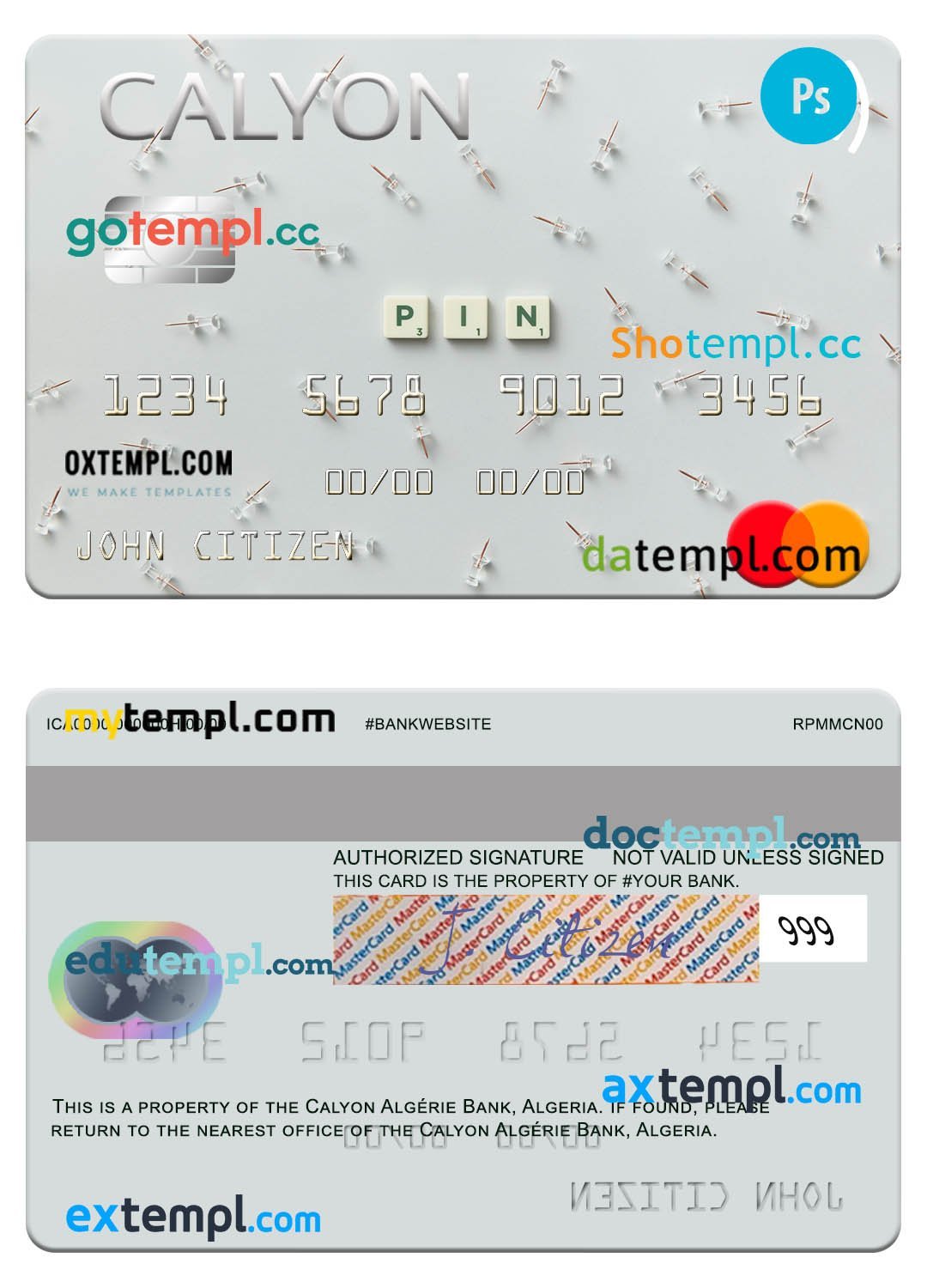 Algeria Calyon Algérie Bank mastercard template in PSD format