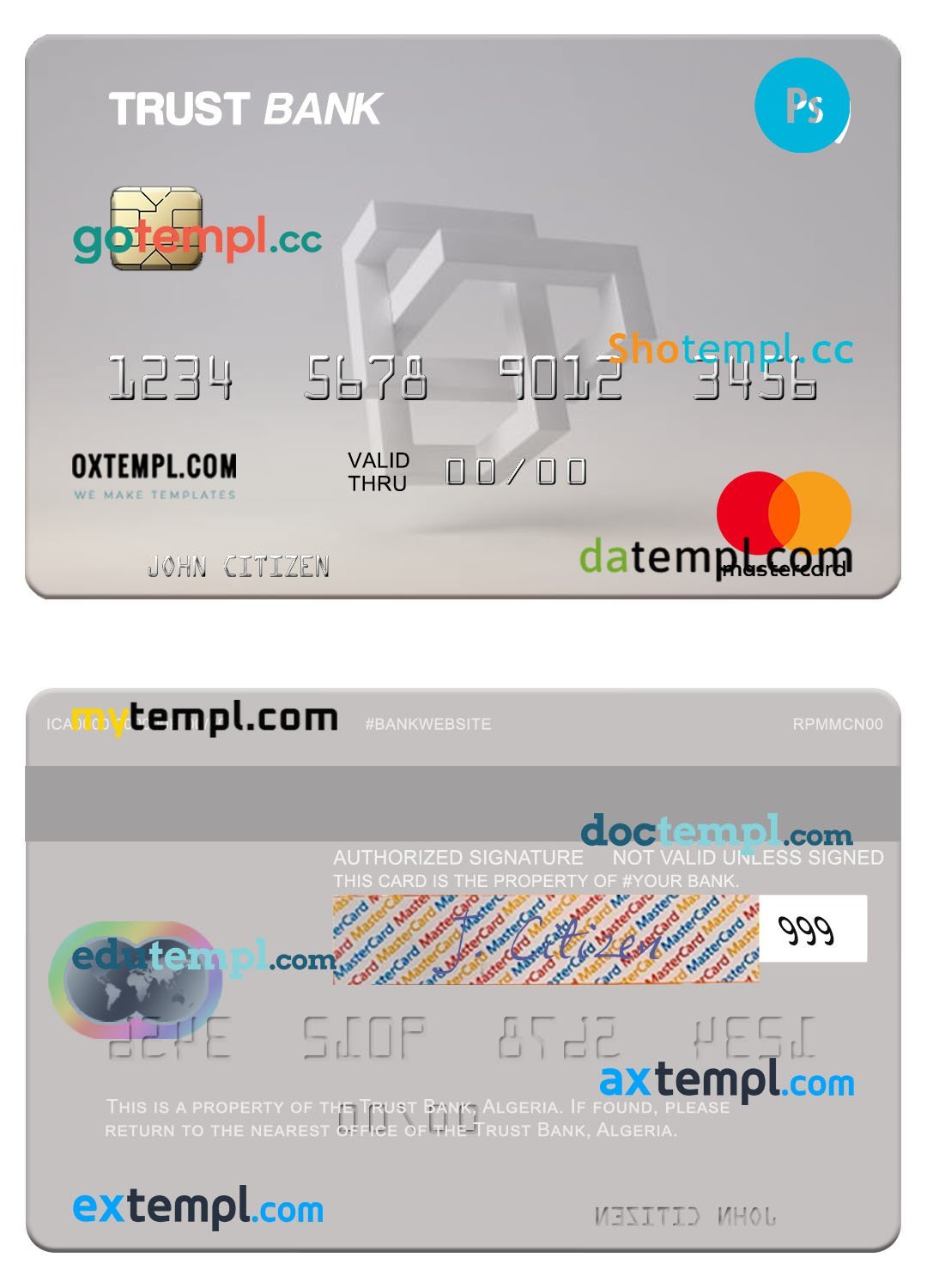 Algeria Trust Bank Algéria mastercard template in PSD format