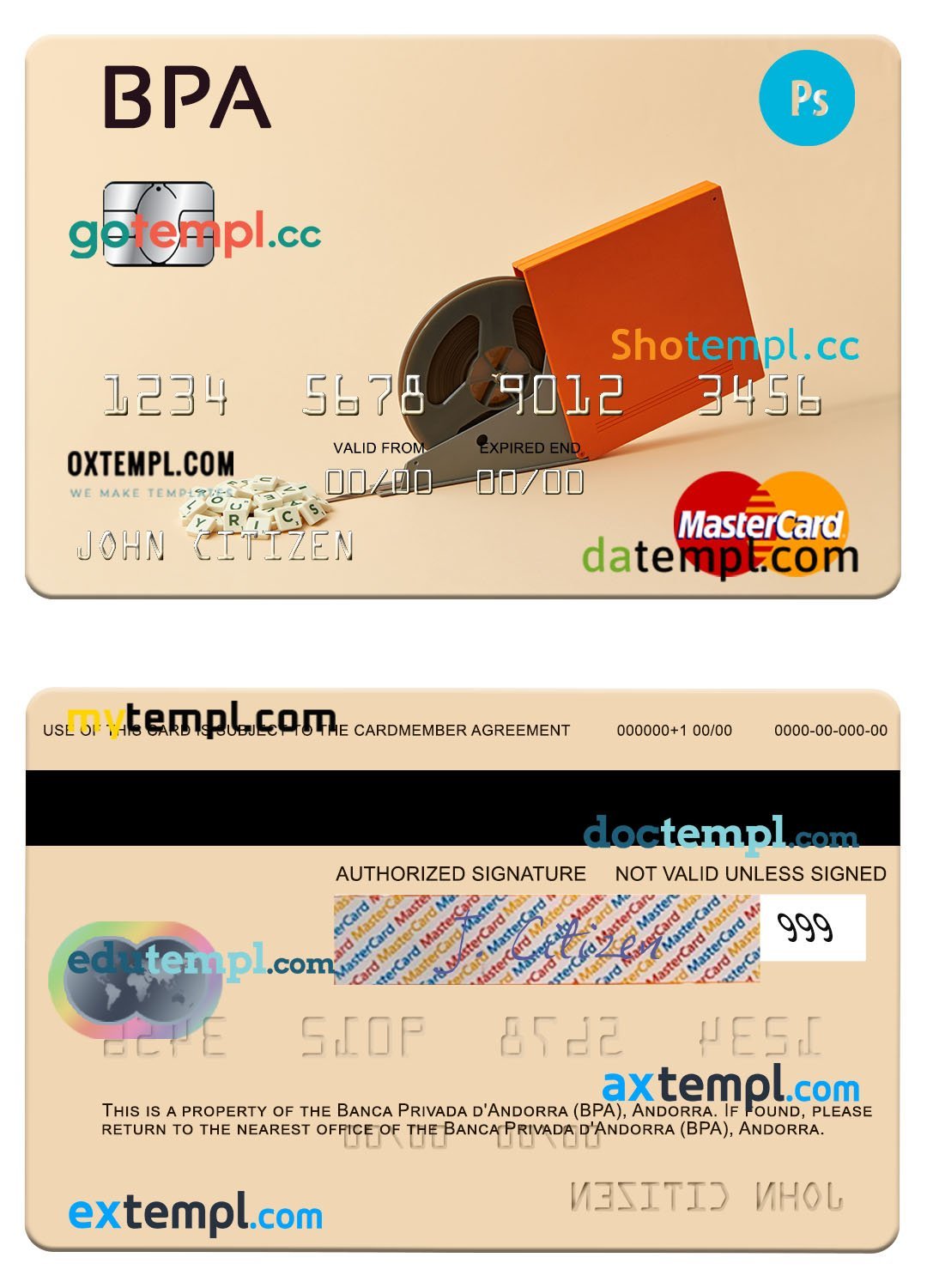 Andorra Banca Privada d'Andorra (BPA) mastercard template in PSD format