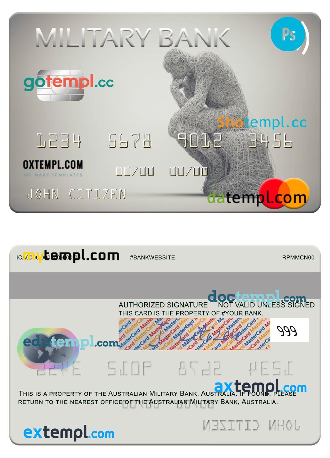 Australia Australian Military Bank mastercard template in PSD format