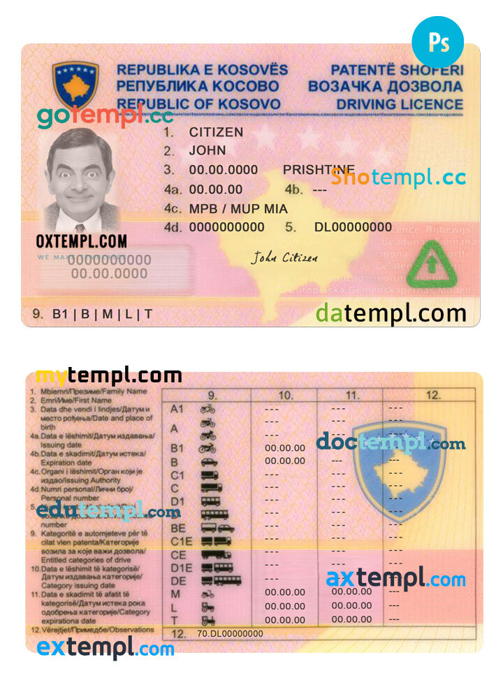 Kosovo driving license PSD template Kosovo driving license PSD template