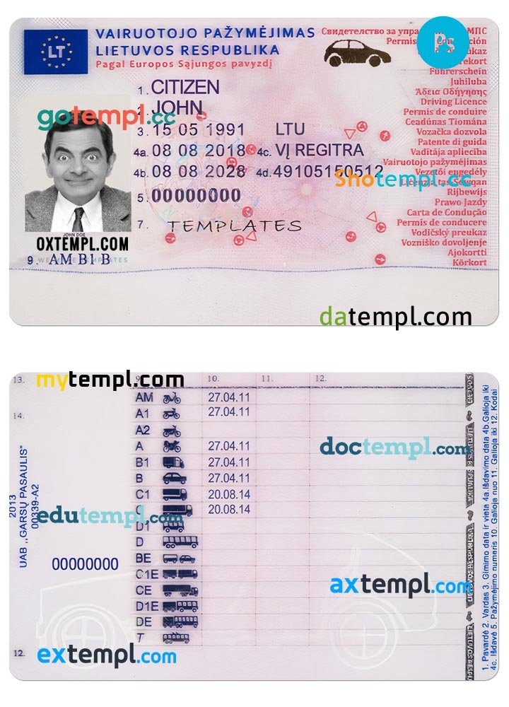 Lithuania driving license template in PSD format, 2013 – present Lithuania driving license template in PSD format, 2013 - present