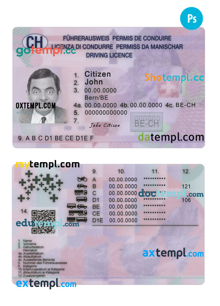 Switzerland driving license PSD template, 2023-present Switzerland driving license PSD template, 2023-present