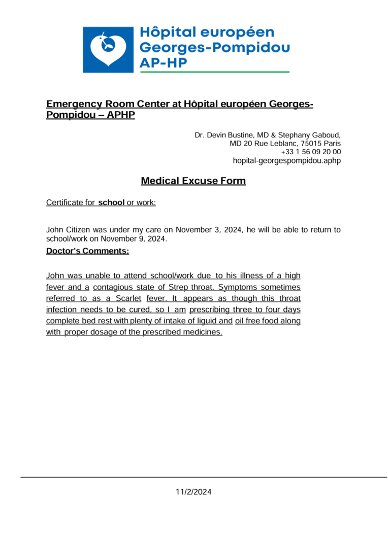 AP-HP Hôpital européen Georges-Pompidou medical excuse template in Word and PDF formats AP-HP Hôpital européen Georges-Pompidou medical excuse template in Word and PDF formats