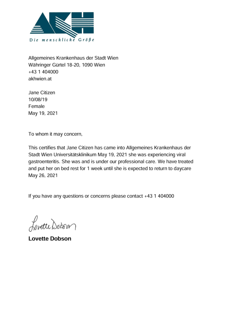 Allgemeines Krankenhaus der Stadt Wien doctor note template in Word and PDF formats Allgemeines Krankenhaus der Stadt Wien doctor note template in Word and PDF formats
