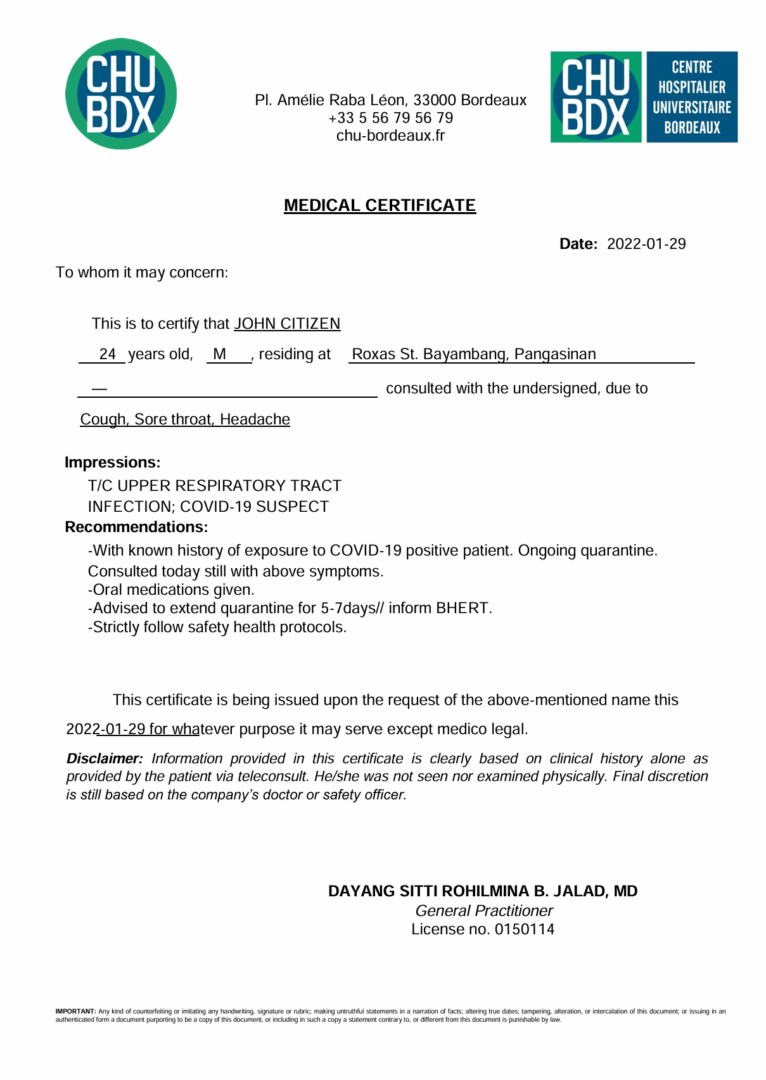 CHU Bordeaux medical certificate template in Word and PDF formats CHU Bordeaux medical certificate template in Word and PDF formats