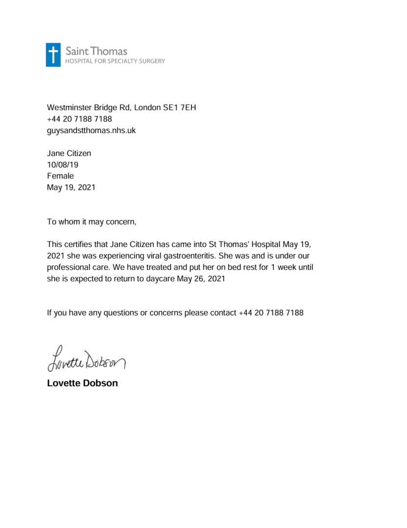 St Thomas’ Hospital doctor note template in Word and PDF formats St Thomas' Hospital doctor note template in Word and PDF formats