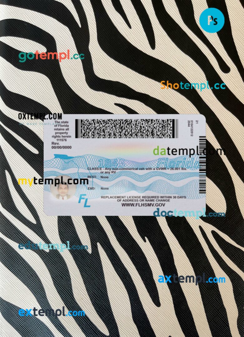 USA Florida driving license PSD files, scan look and photographed image, 2 in 1, 2018 – present USA Florida driving license PSD files, scan look and photographed image, 2 in 1, 2018 - present - Image 2