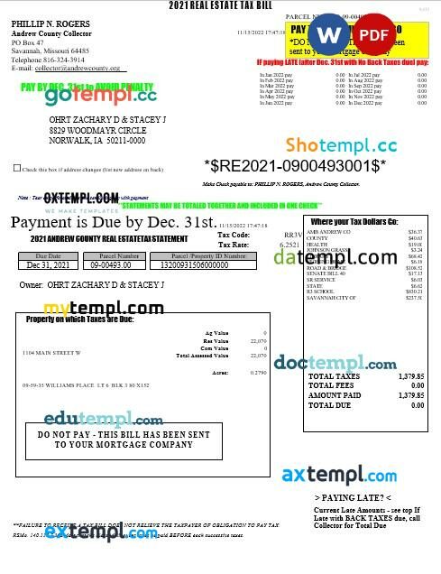 USA Missouri real estate tax bill editable template in Word and PDF formats USA Missouri real estate tax bill editable template in Word and PDF formats
