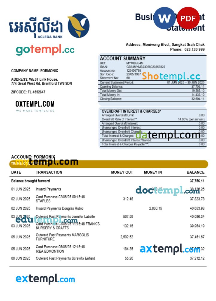 Acleda company statement Word and PDF format Acleda company statement Word and PDF format