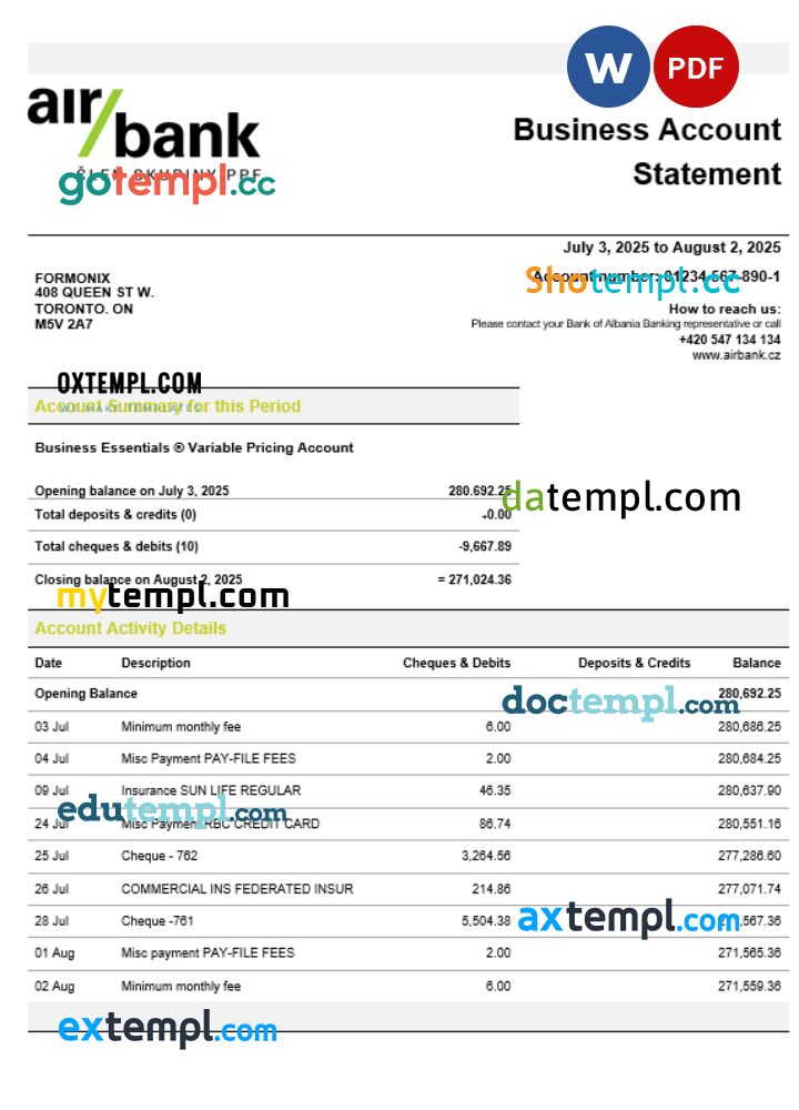 Air bank business organization checking statement Word and PDF format Air bank business organization checking statement Word and PDF format