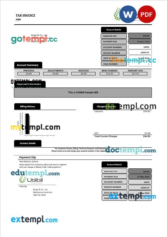 Australia Utilibill business easy to fill template in Word and PDF format Australia Utilibill business easy to fill template in Word and PDF format