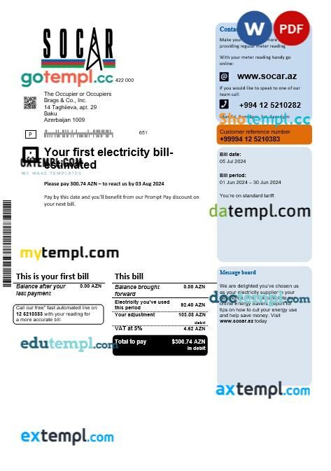 Azerbaijan Socar gas business utility bill template, fully editable in PSD format Azerbaijan Socar gas business utility bill template, fully editable in PSD format