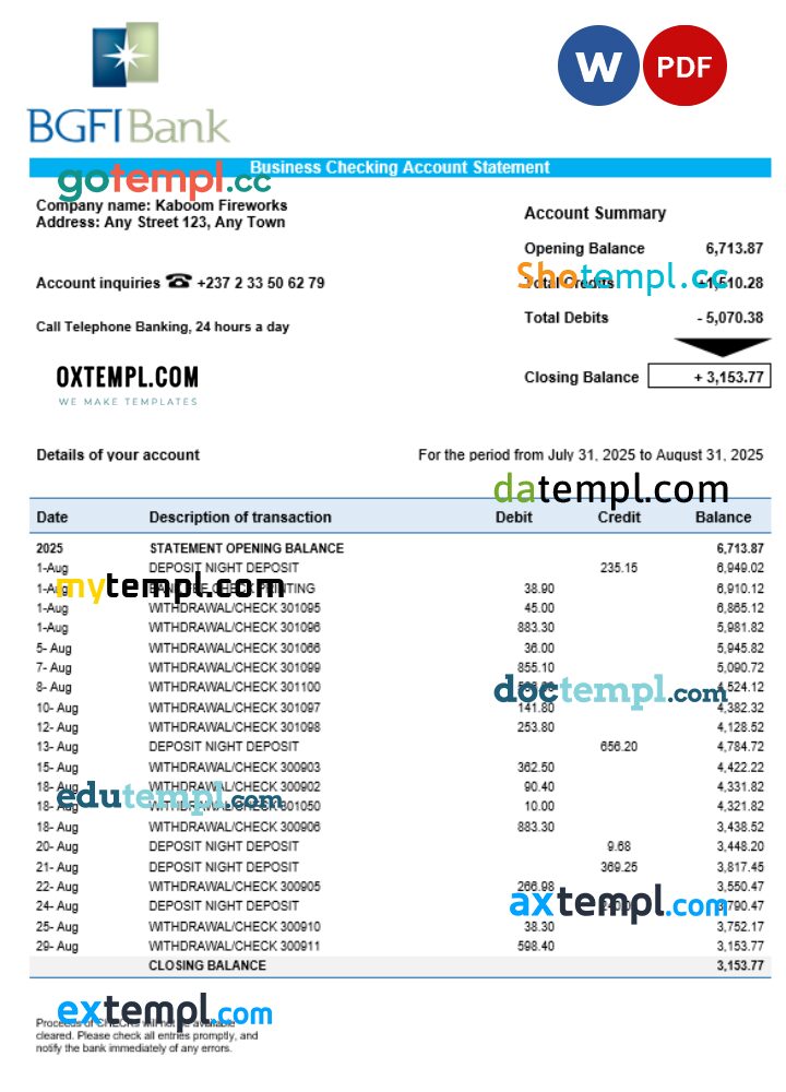 BGFI business bank statement Word and PDF format BGFI business bank statement Word and PDF format