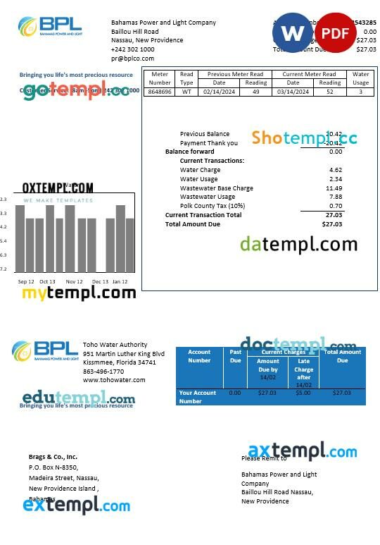 Bahamas Power and Light Company business utility bill template in Word and PDF format Bahamas Power and Light Company business utility bill template in Word and PDF format