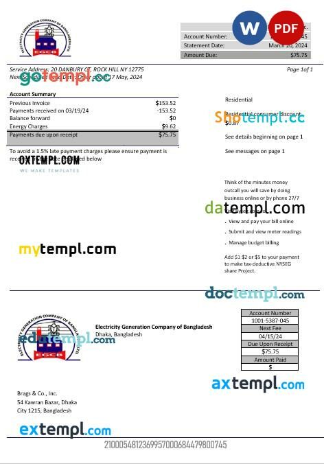 Bangladesh Electricity Generation Company of Bangladesh business utility bill template in Word and PDF format Bangladesh Electricity Generation Company of Bangladesh business utility bill template in Word and PDF format