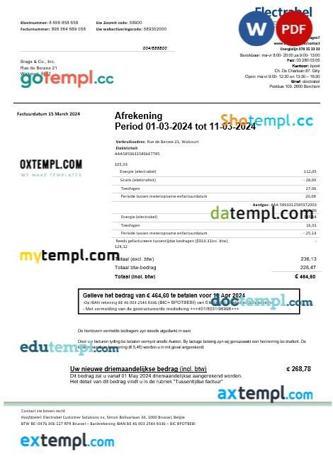 Belgium Electrabel electricity business utility bill template in Word and PDF format Belgium Electrabel electricity business utility bill template in Word and PDF format
