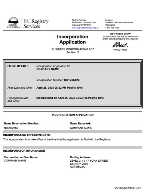 British Columbia incorporation application Word and PDF template British Columbia incorporation application Word and PDF template