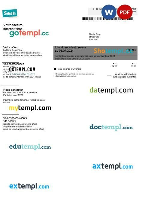 France Sosh business utility bill template in Word and PDF format France Sosh business utility bill template in Word and PDF format