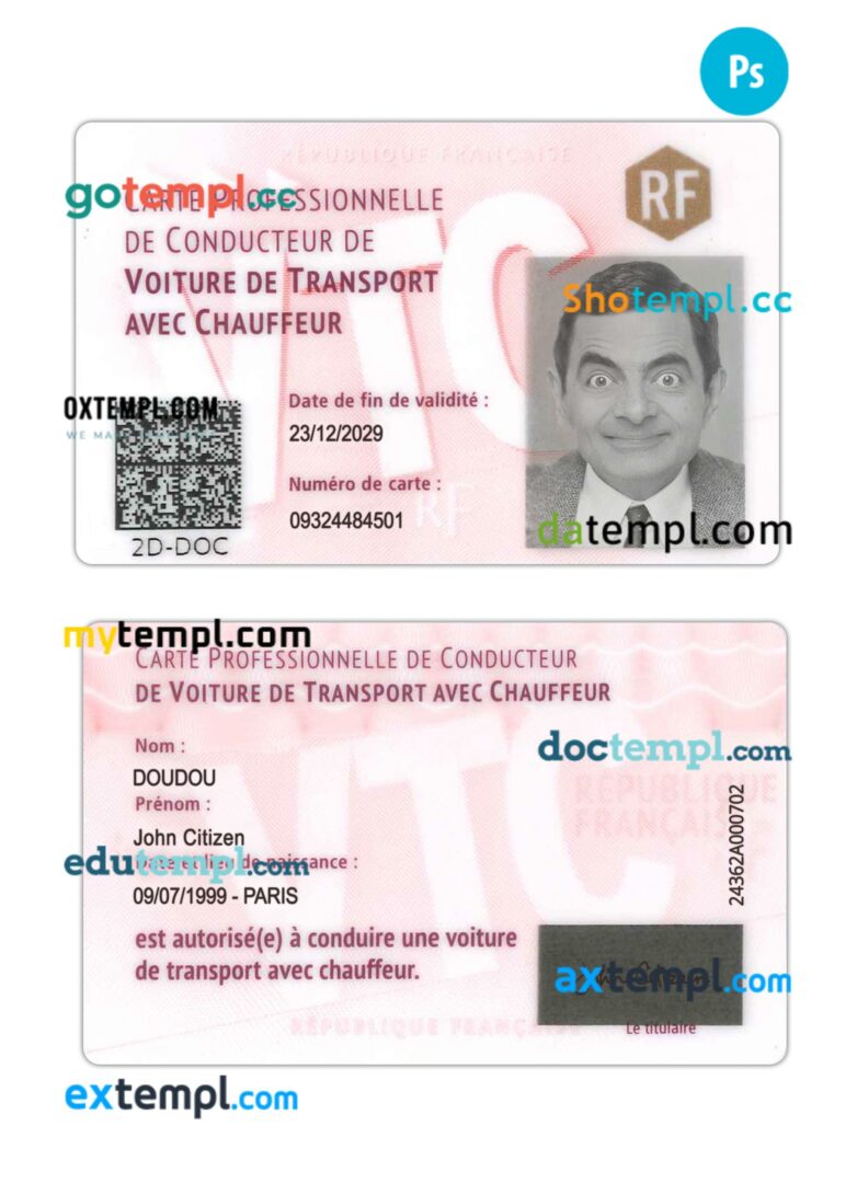 France professional driver’s card PSD editable template France professional driver's card PSD editable template