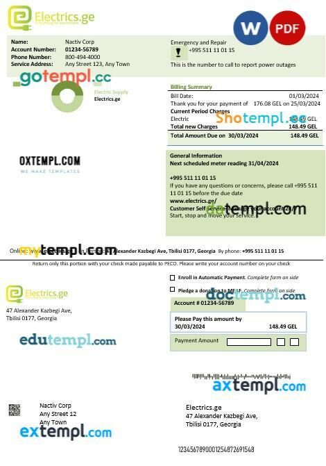 Georgia Electrics.ge electricity business bill template in Word and PDF format Georgia Electrics.ge electricity business bill template in Word and PDF format