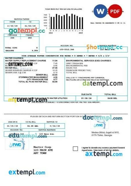 Georgia RWC water business bill template in Word and PDF format Georgia RWC water business bill template in Word and PDF format