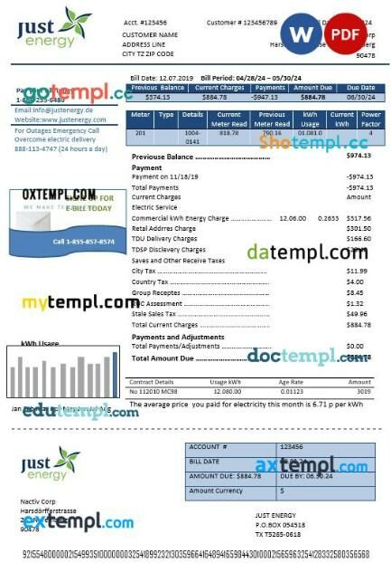 Germany Just Energy business utility bill template in Word and PDF format Germany Just Energy business utility bill template in Word and PDF format
