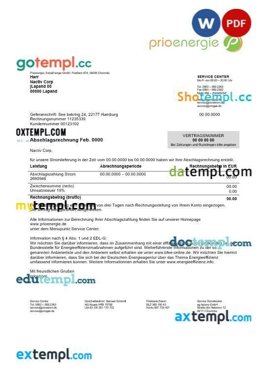 Germany Prioenergie proof of address business utility bill template in Word and PDF format Germany Prioenergie proof of address business utility bill template in Word and PDF format