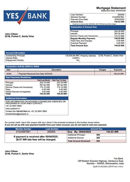 India Yes Bank mortgage statement Word and PDF template India Yes Bank mortgage statement Word and PDF template