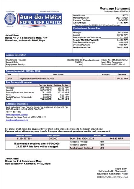 Nepal Bank mortgage statement Word and PDF template Nepal Bank mortgage statement Word and PDF template
