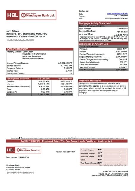 Nepal Himalayan Bank mortgage statement Word and PDF template Nepal Himalayan Bank mortgage statement Word and PDF template