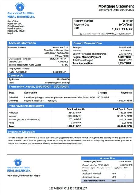Nepal SBI Bank mortgage statement Word and PDF template Nepal SBI Bank mortgage statement Word and PDF template