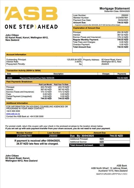 New Zealand ASB Bank mortgage statement Word and PDF template New Zealand ASB Bank mortgage statement Word and PDF template
