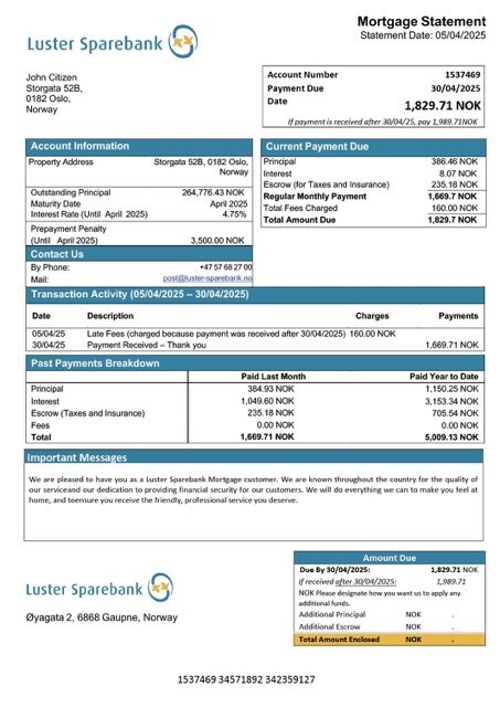 Norway Luster Sparebank mortgage statement Word and PDF template Norway Luster Sparebank mortgage statement Word and PDF template