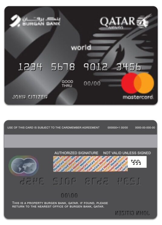 Qatar Burgen Bank Qatar Airways Co-branded world mastercard template in PSD format Qatar Burgen Bank Qatar Airways Co-branded world mastercard template in PSD format