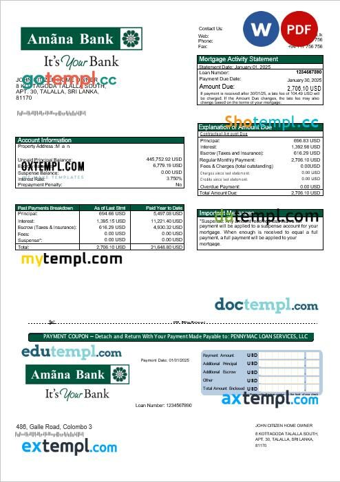 Sri Lanka Amana bank mortgage statement in Word and PDF formats Sri Lanka Amana bank mortgage statement in Word and PDF formats