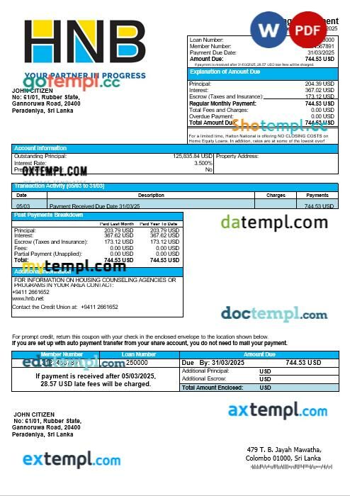 Sri Lanka Hatton National Bank mortgage statement in Word and PDF formats Sri Lanka Hatton National Bank mortgage statement in Word and PDF formats