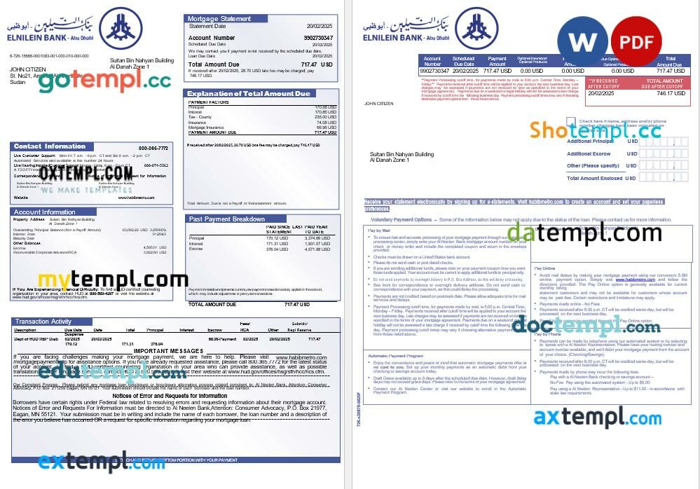 Sudanese Al Neelen Bank mortgage statement in Word and PDF formats, 3 pages Sudanese Al Neelen Bank mortgage statement in Word and PDF formats, 3 pages