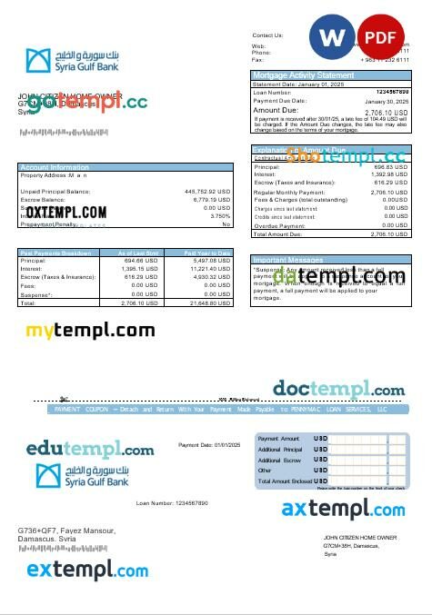 Syrian Gulf Bank mortgage statement in Word and PDF formats Syrian Gulf Bank mortgage statement in Word and PDF formats