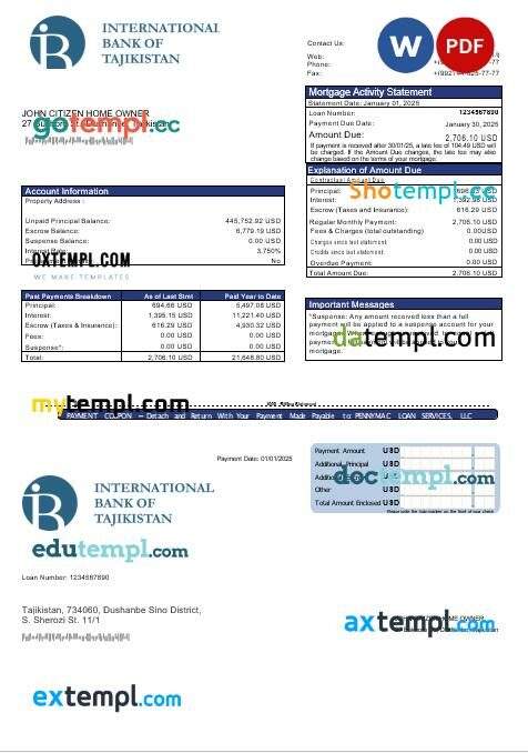 Tajikistan ITB bank mortgage statement in Word and PDF formats Tajikistan ITB bank mortgage statement in Word and PDF formats