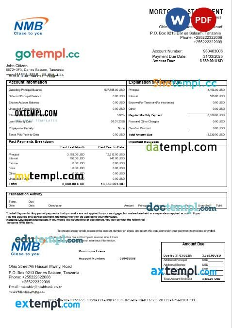 Tanzania NMB Bank mortgage statement in Word and PDF formats Tanzania NMB Bank mortgage statement in Word and PDF formats