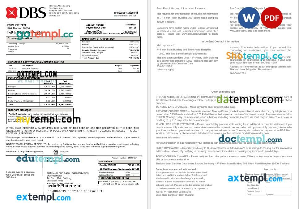 Thailand DBS bank mortgage statement in Word and PDF formats Thailand DBS bank mortgage statement in Word and PDF formats
