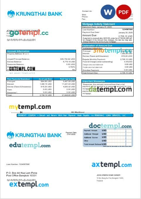 Thailand Krungthai bank mortgage statement in Word and PDF formats Thailand Krungthai bank mortgage statement in Word and PDF formats