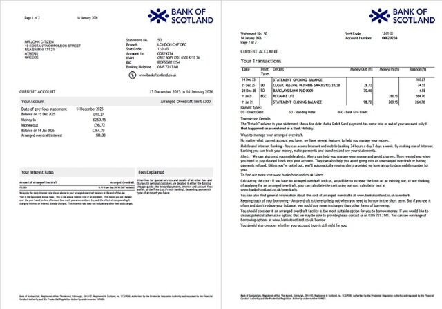 UK Bank of Scotland account statement Word and PDF template, 2 pages UK Bank of Scotland account statement Word and PDF template, 2 pages