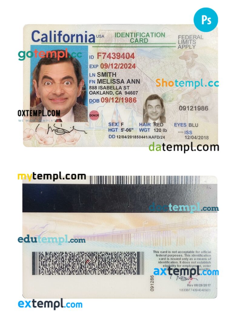 USA California ID card PSD template USA California ID card PSD template