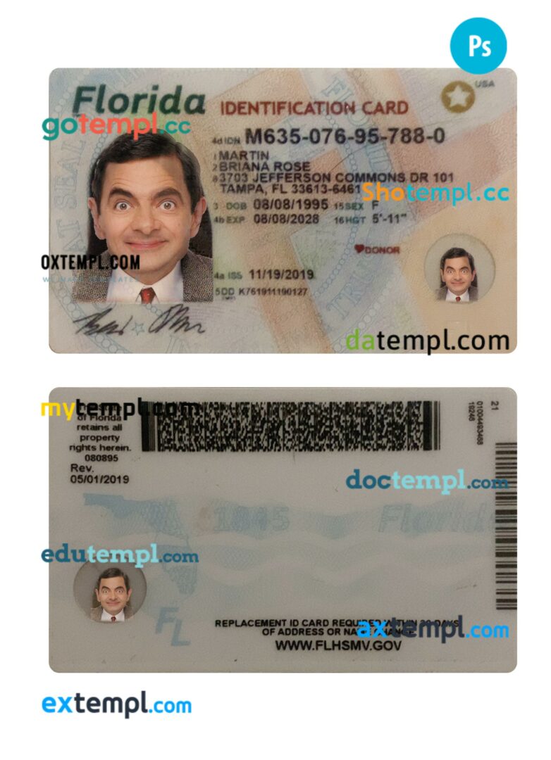 USA Florida ID card PSD template USA Florida ID card PSD template