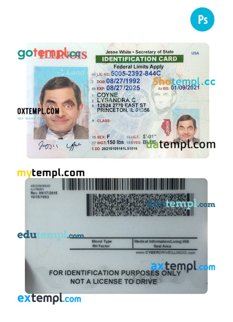 USA Illinois ID card PSD template USA Illinois ID card PSD template