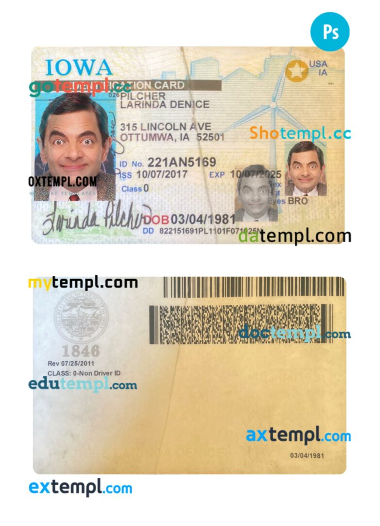 USA Iowa ID card PSD template USA Iowa ID card PSD template